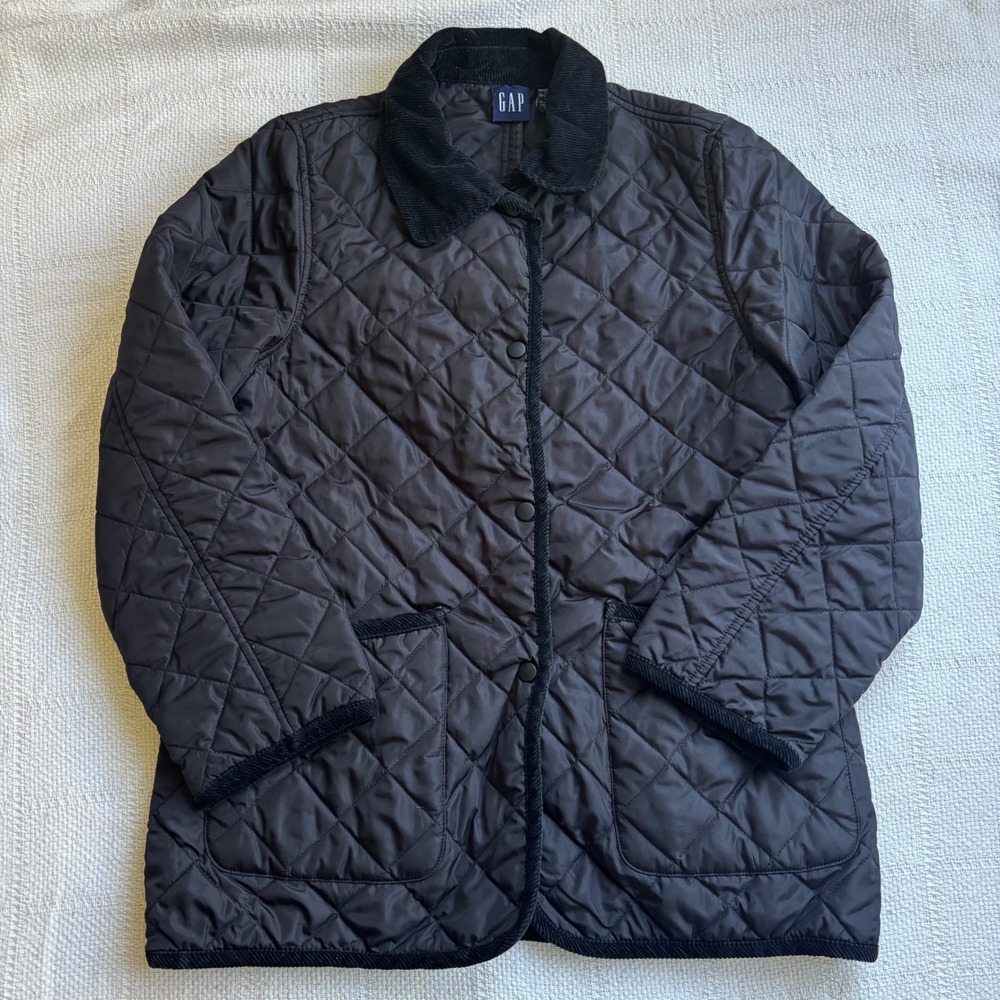 Women's Medium GAP Y2K True Vintage Black Quilted Barn Coat Light Jacket